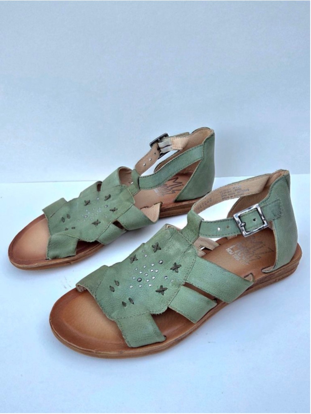 Miz Mooz Fascinate Green Leather Hook & Loop Strap Sandals Euro Size 40 US 9-9.5